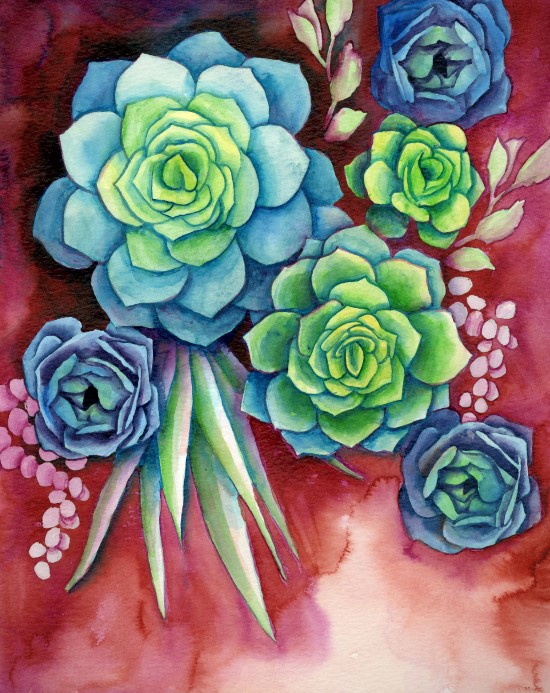 How to Paint Watercolor Succulents Step (12)