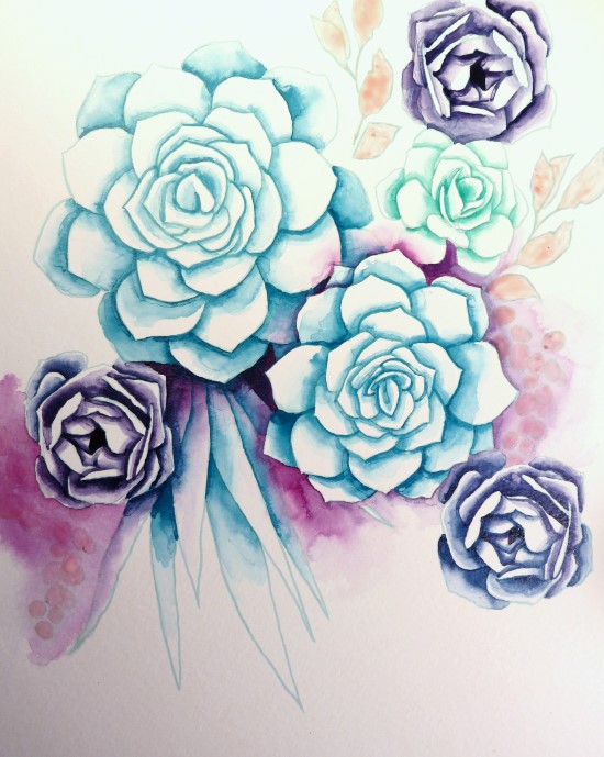 How to Paint Watercolor Succulents Step (8)