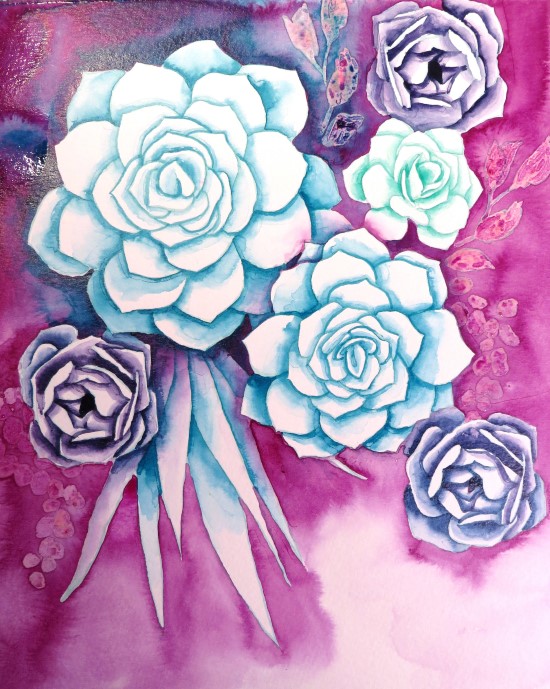 How to Paint Watercolor Succulents Step (9)