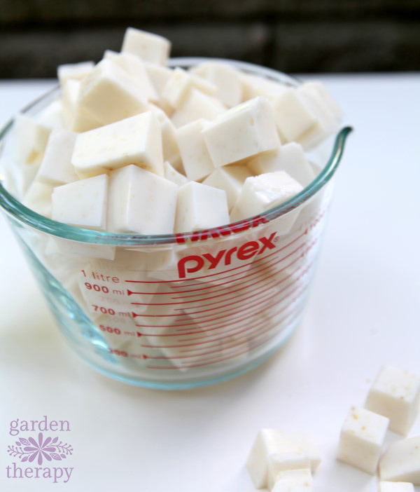 melt and pour soap base cut into small cubes and ready for the microwave