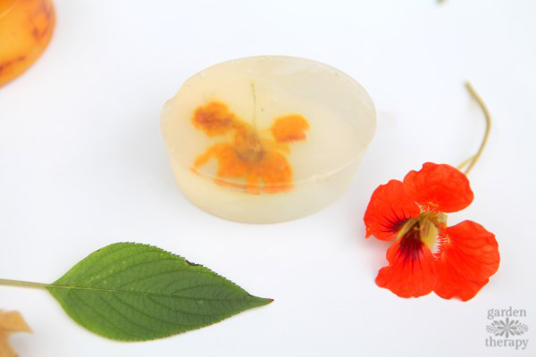 Clear soap with nasturtium flowers