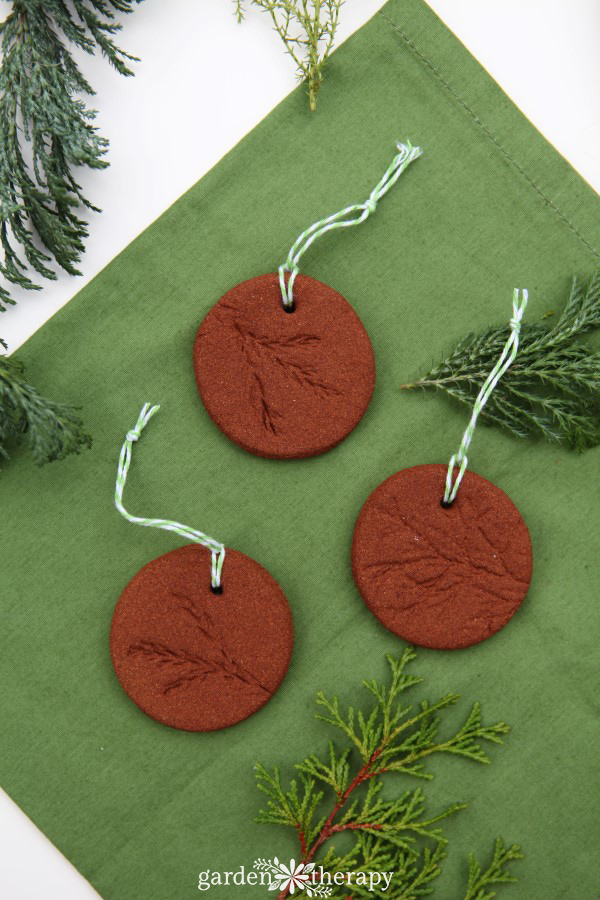 Cinnamon ornaments with leaf imprints 