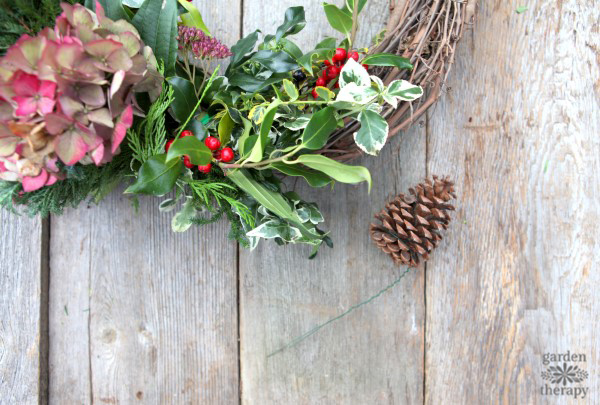 Make a beautiful fresh wreath with a variety of greenery cut from the garden with this easy step-by-step tutorial