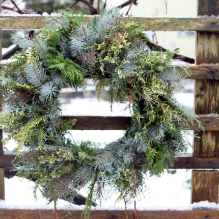 Evergreen wreath on wire frame by Garden Therapy