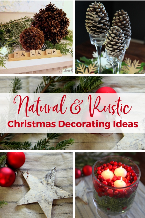 Christmas decor with pine cones, scrabble and cranberries