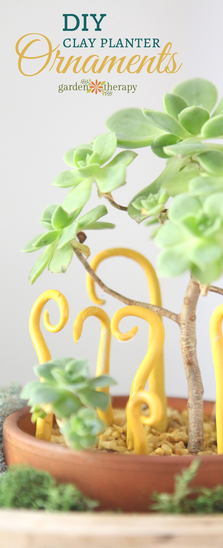 Whimsical DIY clay ornaments for indoor planter decorating