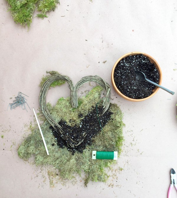 heart wreath with moss and soil