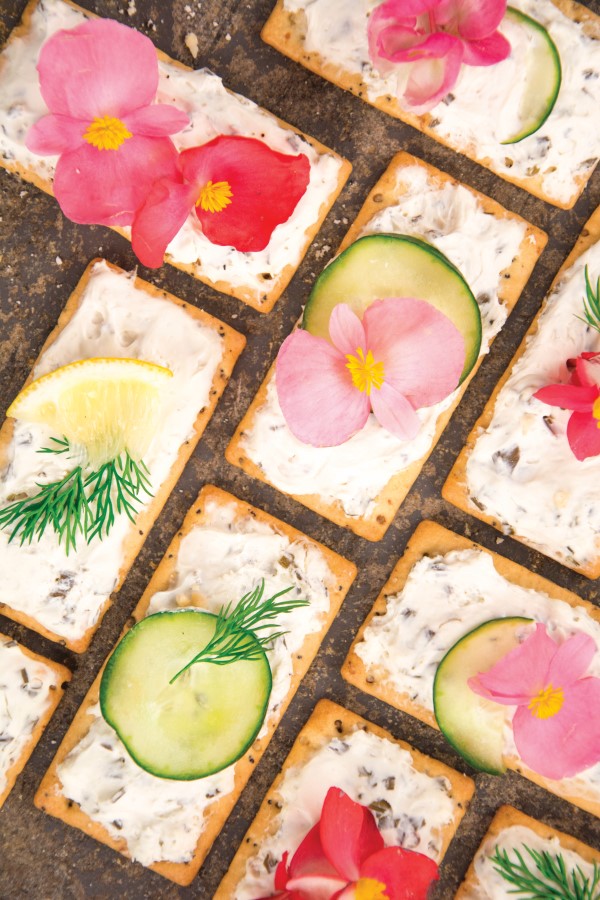 Canapes with begonia garnish