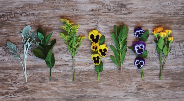 Assembling pansy boutonnieres