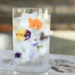 glass of flower ice cubes