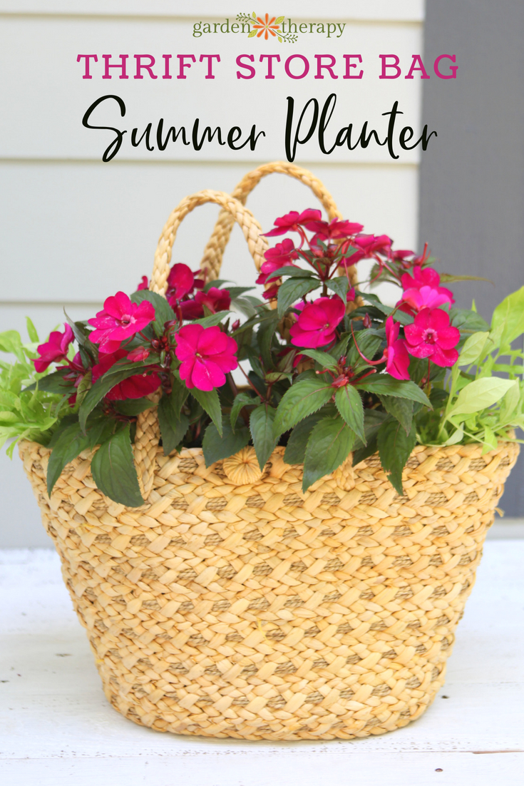 a DIY straw purse planter