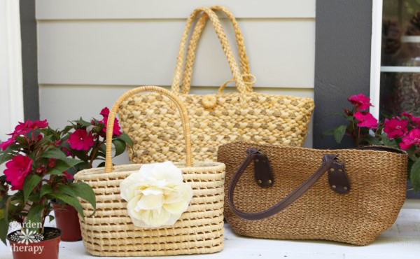 Thrifted bags for a straw purse planter