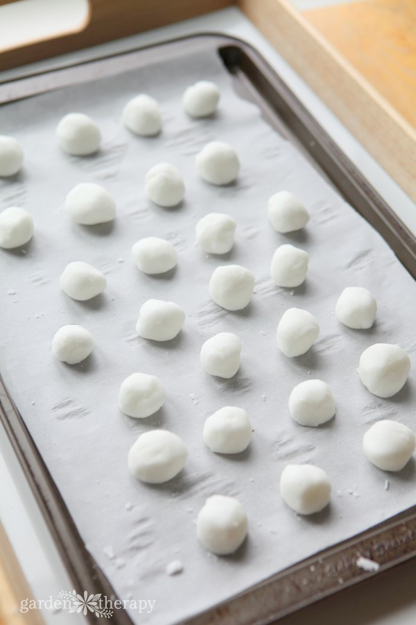 cleaning bombs drying on a baking sheet