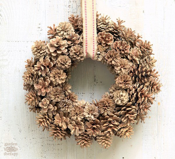 bleached pinecone wreath rustic ribbon