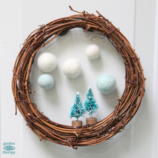 whimsical winterscape on a wreath 