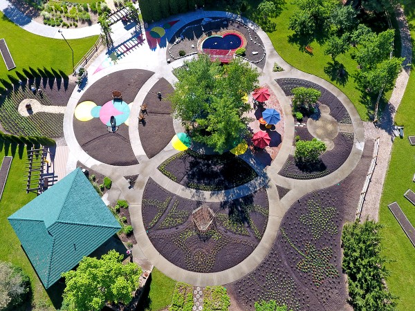 Bird's eye view of freshly planted garden