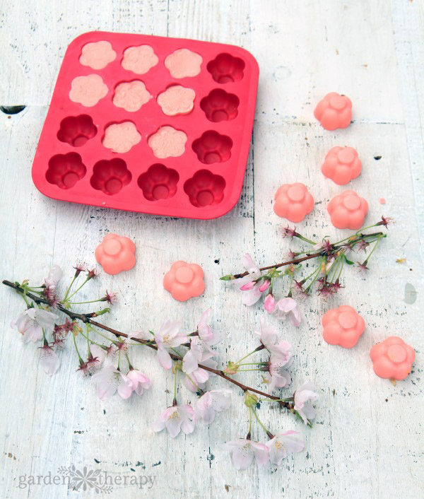 Cherry Blossom Soap Recipe Made in a Floral Silicone Ice Cube Mold