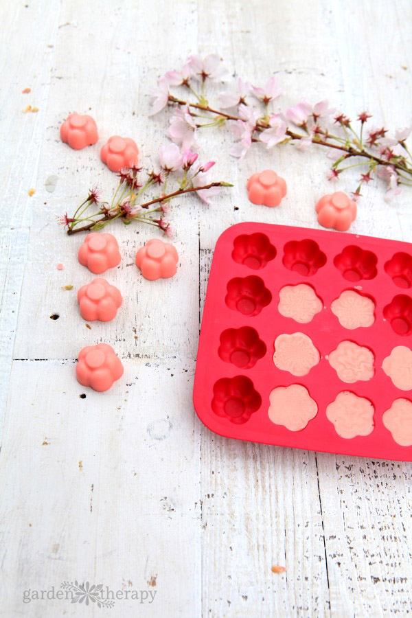 Making Cherry Blossom Sakura Soap with a Floral Silicone Ice Cube Mold