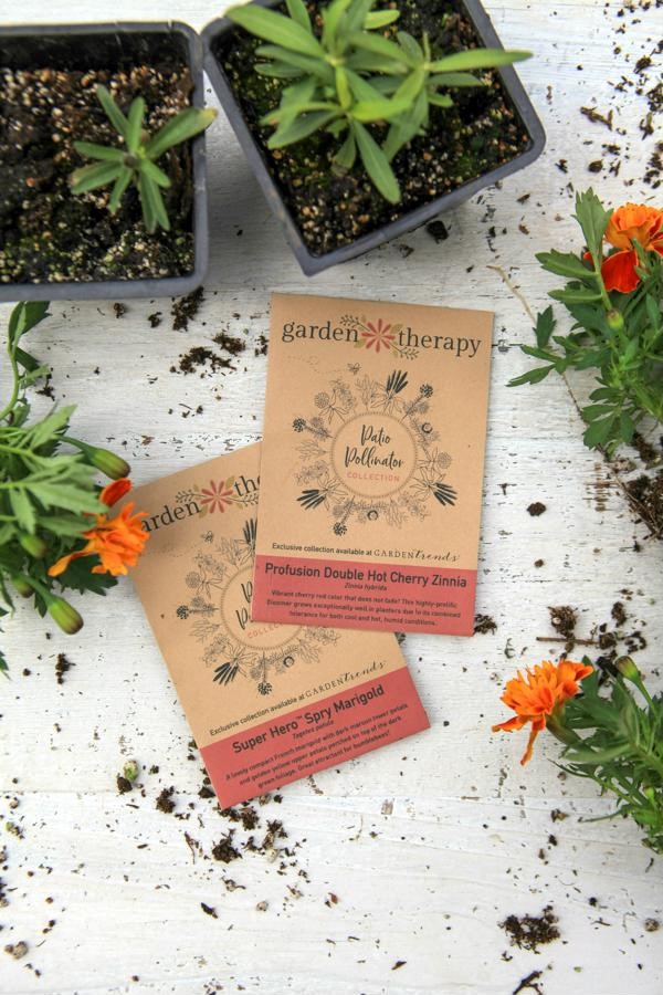 The Patio Pollinator seeds attract bees, butterflies, moths, hummingbirds, and more