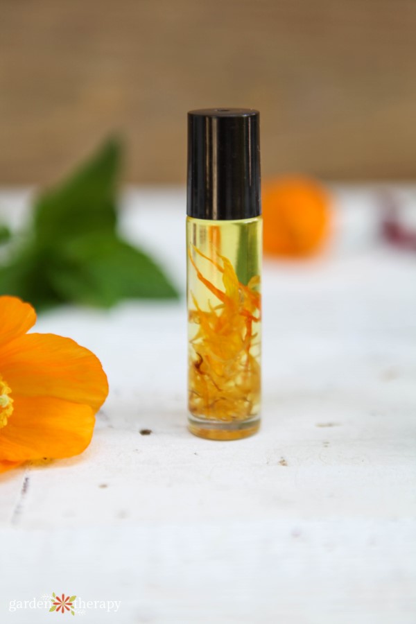 homemade perfume with calendula petals