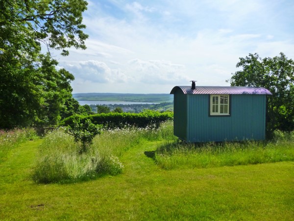 shepherd's hut and view