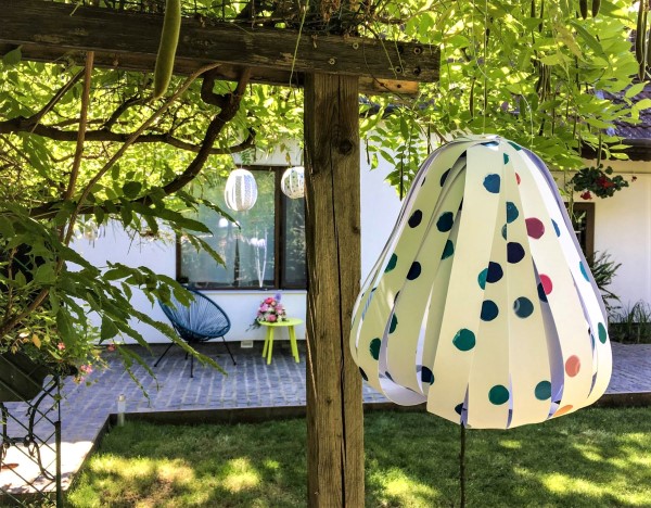 outdoor seating and cheery lanterns