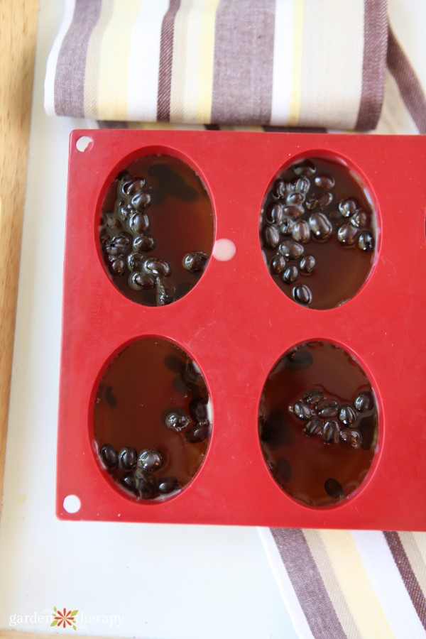coffee bean massage bar ingredients left to set in molds