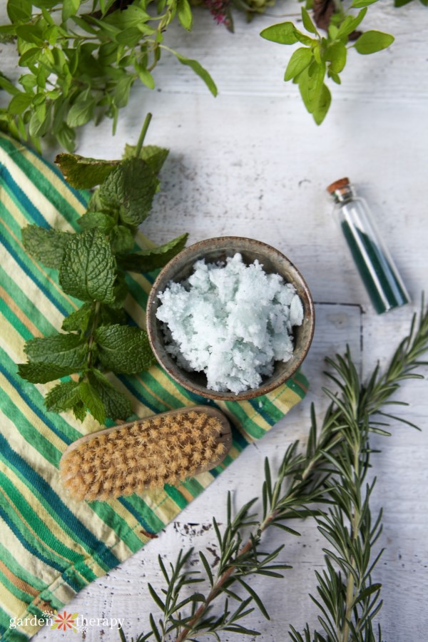 Homemade lip scrub with mint