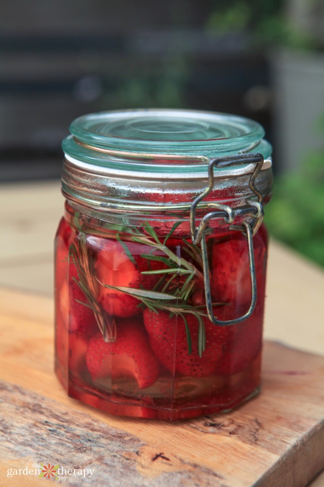 Infused Vinegar with Strawberries and Herbs