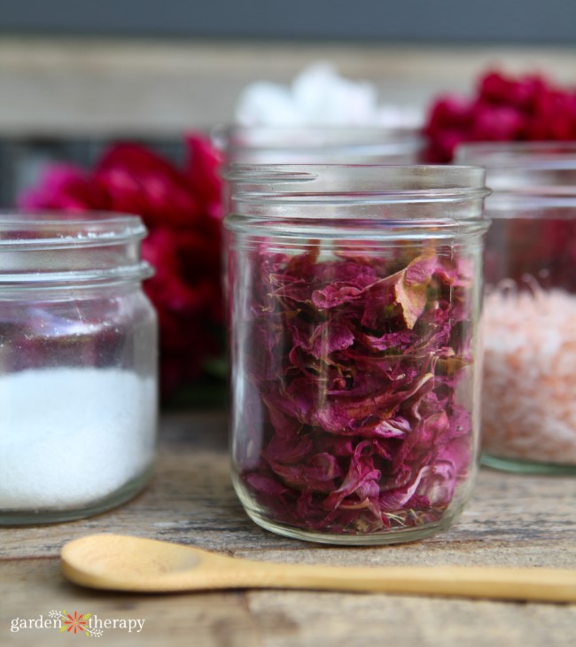 Dried Peony Petals in a Mason Jar