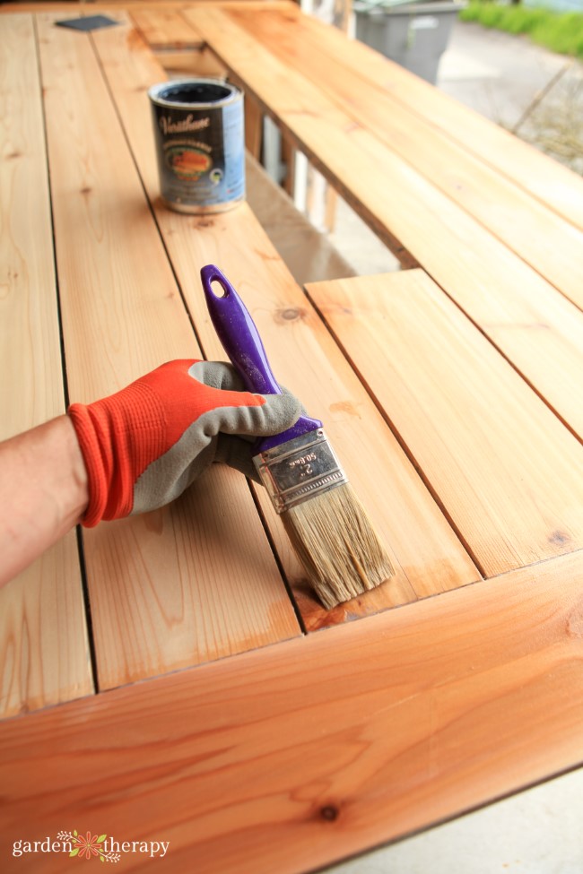 Natural spar varathane for cedar table finish