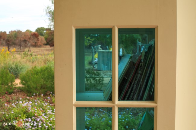 View of Library with Books and Wildflowers