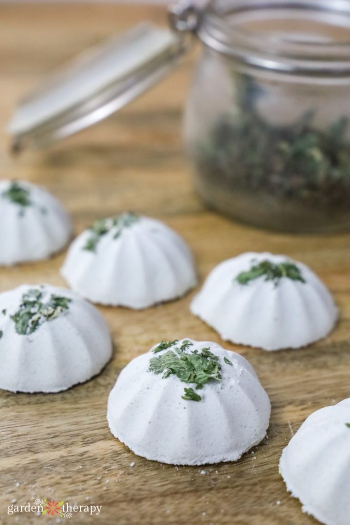 Peppermint and Eucalyptus Aromatherapy Shower Steamers on wood