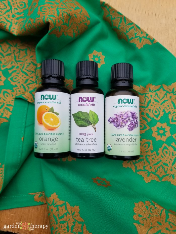 Tea tree, lavender, and sweet orange essential oils for DIY hand sanitizer