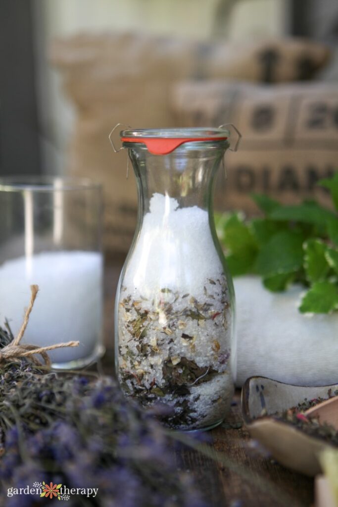 Oatmeal bath ingredients in a glass jar