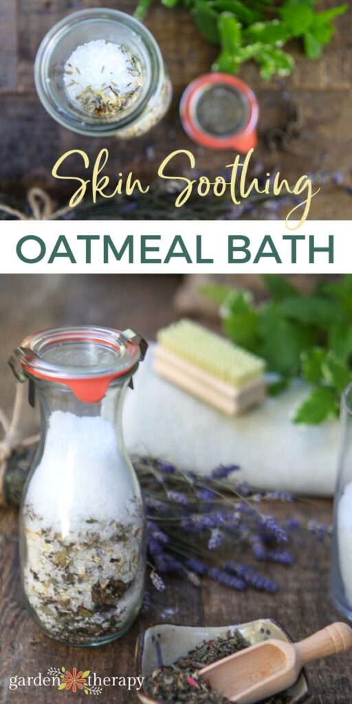 Soothing oatmeal bath being mixed in a jar