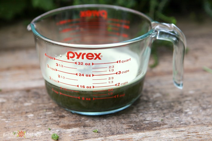 measuring cup with pest spray ingredients