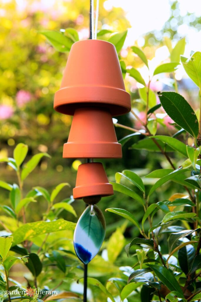 hanging DIY wind chime made of terracotta pots