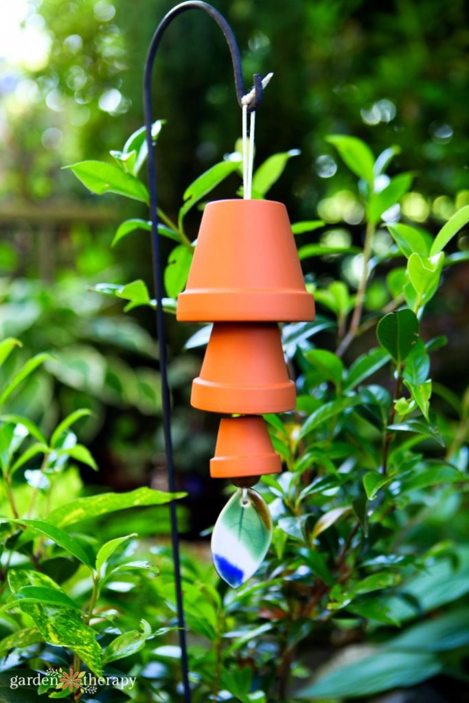 hanging DIY wind chime made of terracotta pots