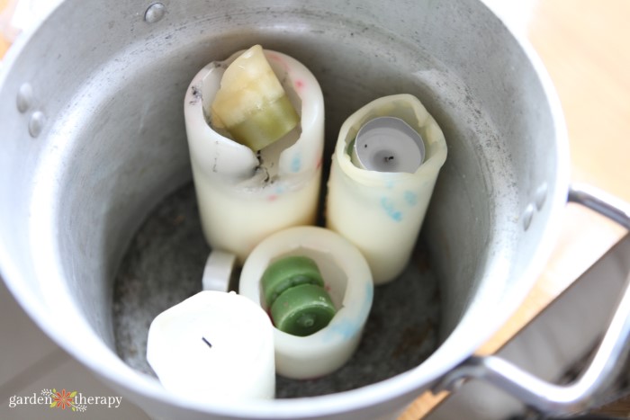 old candles in a double boiler