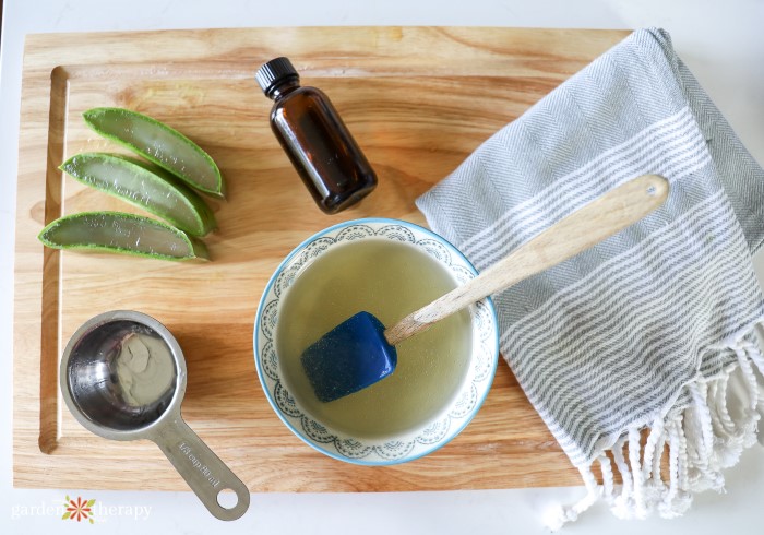 Making a batch of soap with aloe vera and essential oils.