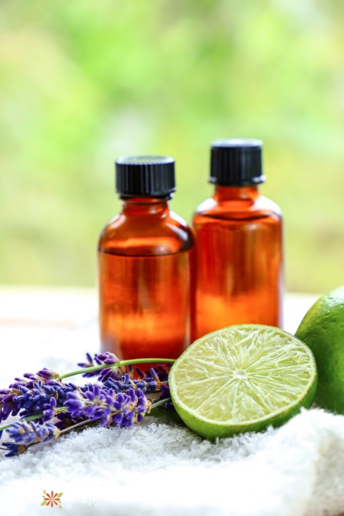 Lime and lavender essential oil bottles