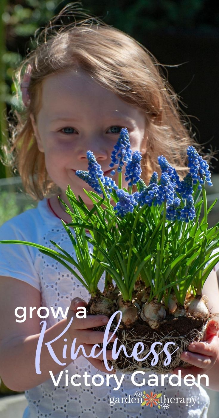 Young girl holding a bouquet of hyacinth flowers