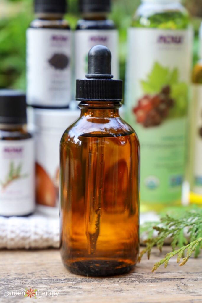 herbal beard oil in a dropper bottle