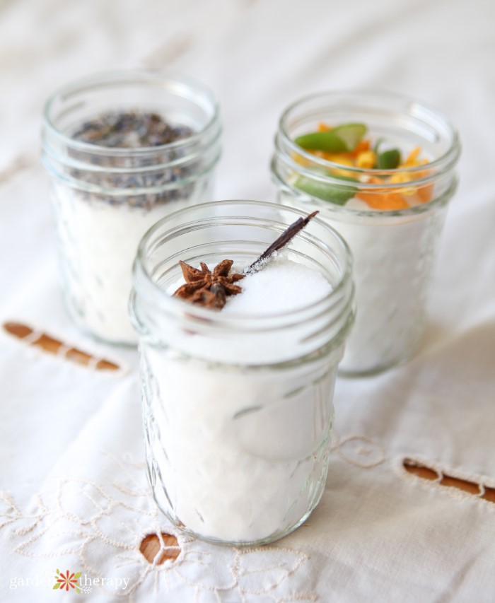 infused sugar recipe in mason jars