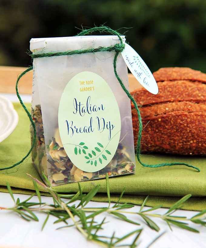 Italian bread dip mix in a wax bag as last minute diy christmas gifts