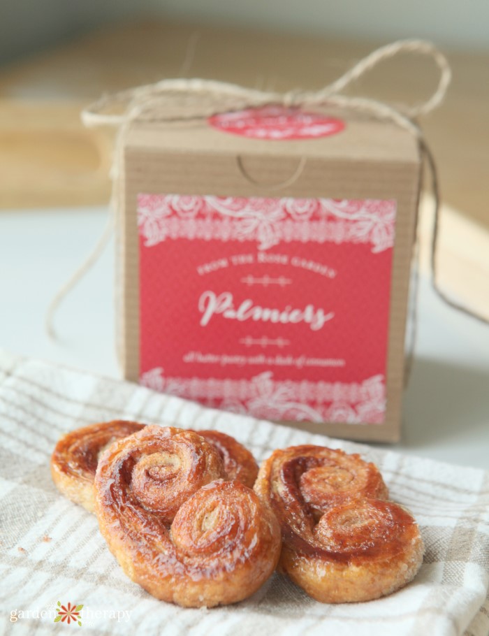 homemade palmiers with a box