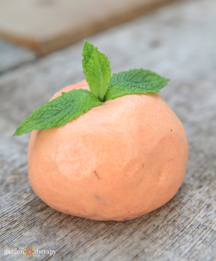 Orange scented playdough with leaves