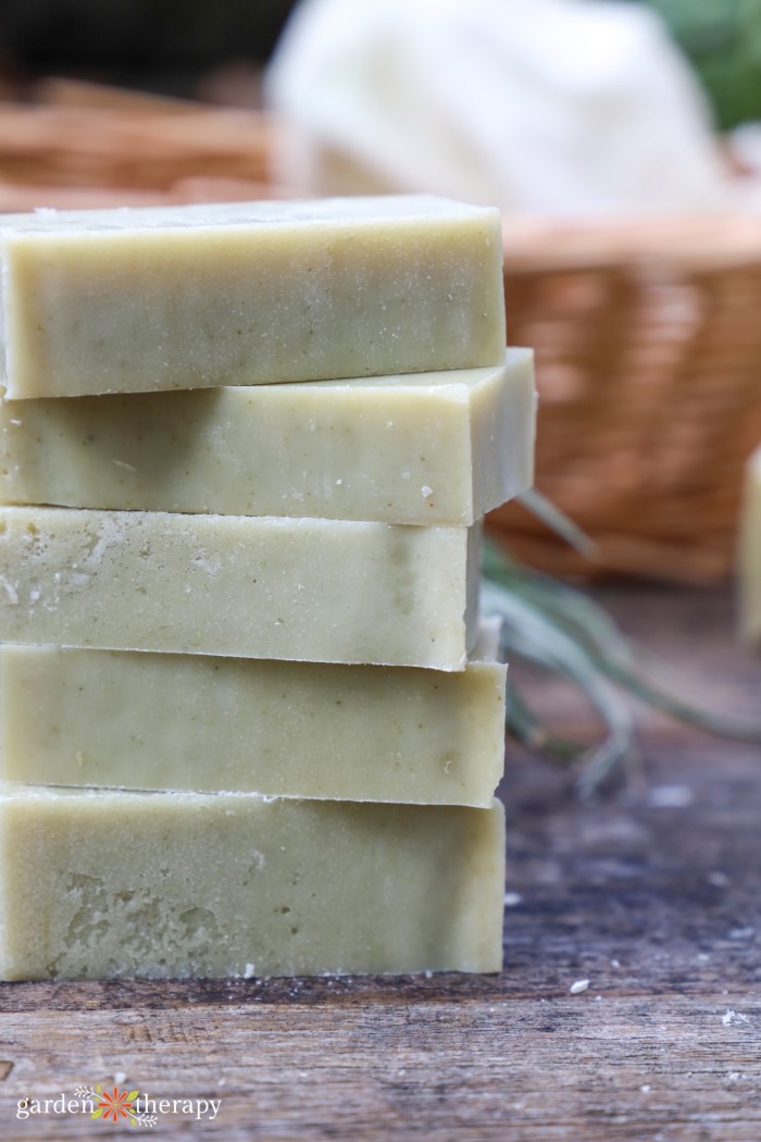 stack of green matcha soap