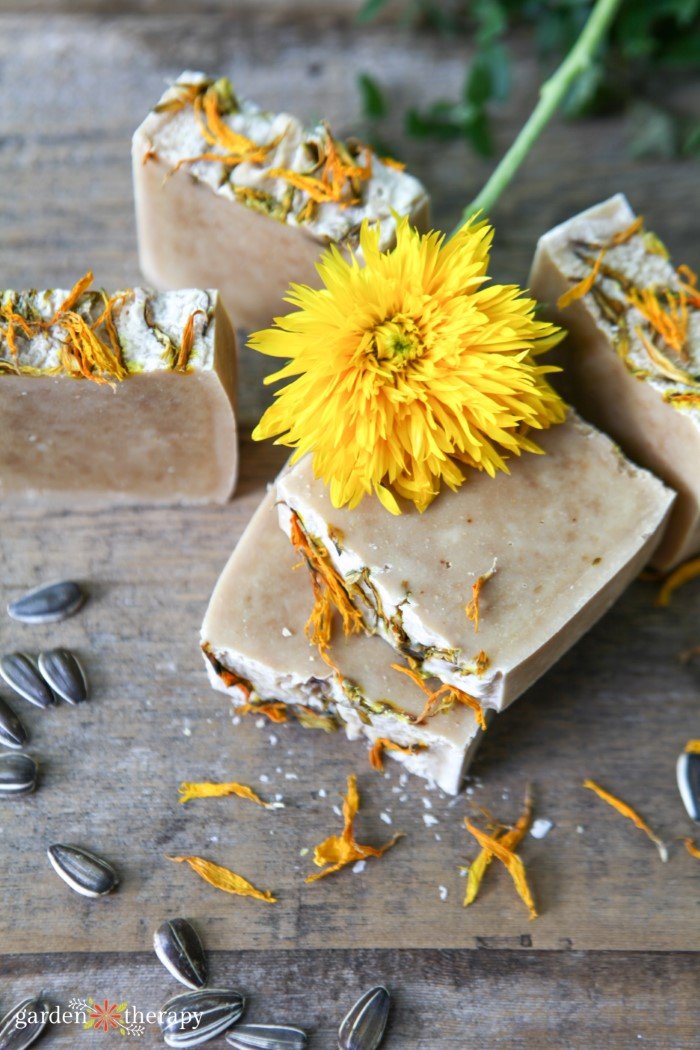 Do-it-yourself Cheery Sunflower and Turmeric Cleaning soap